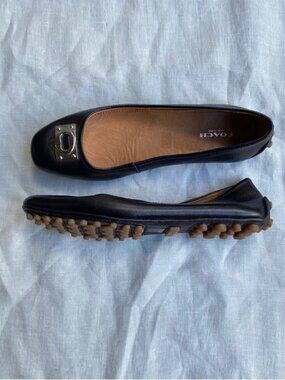 Coach black Vernon pebbled leather square toe flats